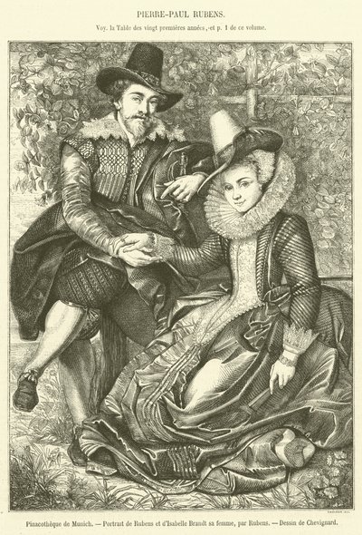 Pinakothek von München, Porträt von Rubens und seiner Frau Isabelle Brandt (Stich) von French School