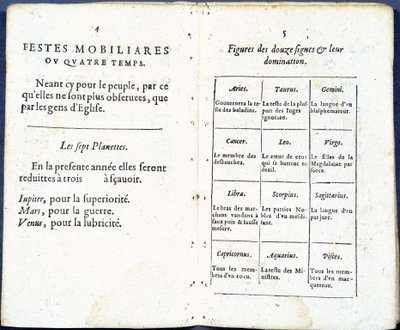 Planeten und astrologische Zeichen humorvoll behandelt - in „Almanach pour le temps passé“, von Jean Guerin von French School
