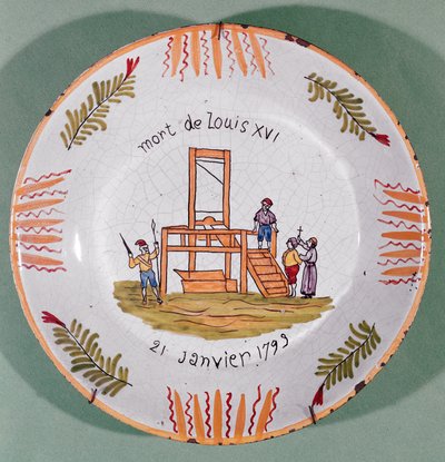 Teller mit französischem Revolutionsmotiv zur Erinnerung an die Hinrichtung von Ludwig XVI. von French School