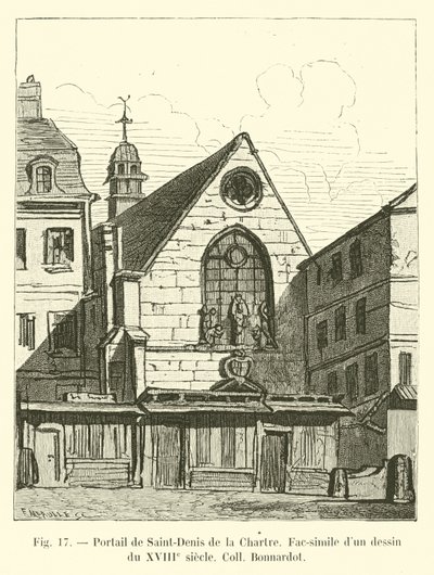 Portal von Saint-Denis de la Chartre, Faksimile einer Zeichnung aus dem 18. Jahrhundert, Sammlung Bonnardot von French School