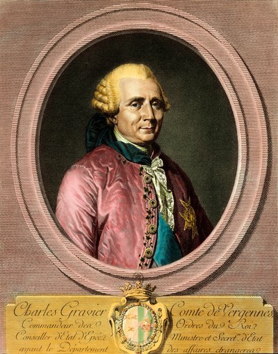 Porträt von Charles Gravier, Graf von Vergennes (1719 - 1787). Gravur des 18. Jahrhunderts. Privatsammlung. von French School