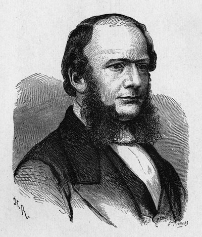 Porträt von Ernest Werner von Siemens (1816 - 1892), deutscher Ingenieur und Industrieller, Gründer des Unternehmens, das die erste große europäische Telegrafenlinie schuf... - in „Album der Wissenschaft; berühmte Wissenschaftler; Große Entdeckungen“ 1896 von French School