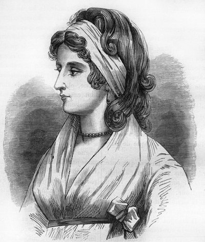 Porträt von Lady Hamilton (Emma Lyons) (1765-1815), Geliebte von Horatio Nelson, genannt Admiral Nelson (1758-1805). Gravur in „Die Geschichte der Prostitution und Ausschweifung bei allen Völkern der Welt von der Antike bis zur Gegenwart“ von Dr. Th.-F. De von French School