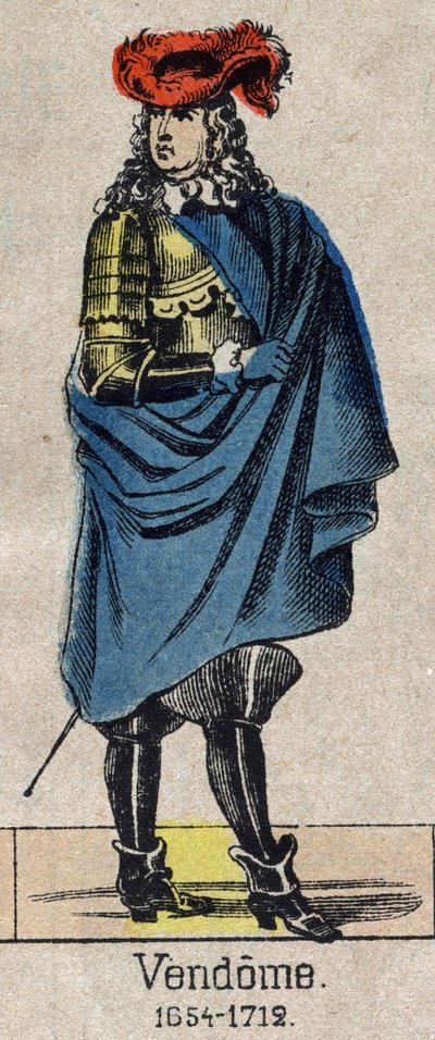 Porträt von Louis-Joseph (Louis Joseph) de Bourbon (1645-1712) bekannt als der Große Vendome, Herzog von Penthievre und Mercoeur, dann Herzog von Vendome und Pair von Frankreich. Bild von Epinal aus dem späten 19. Jahrhundert. von French School