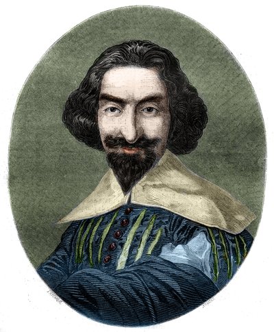 Porträt von Miguel de Cervantes Saavedra (1547-1616), spanischer Schriftsteller. Gravur von 1852 nach dem Gemälde von Velázquez. von French School