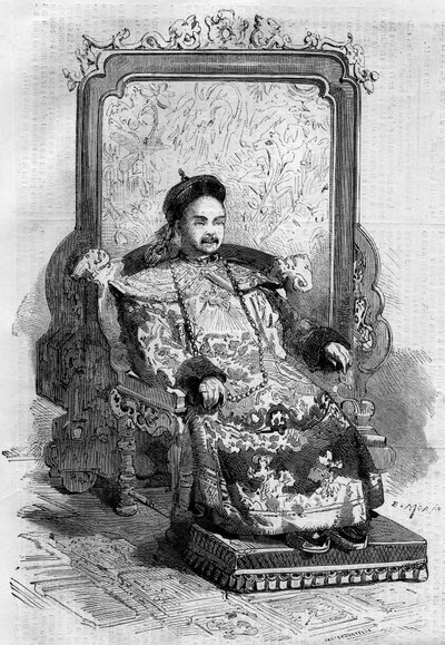 Porträt von Xianfeng (1831-1861), Kaiser von China der Qing-Dynastie. Gravur in „Le Monde Illustré“ Nr. 199 vom 2. Februar von French School