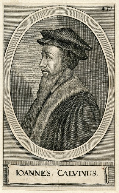 Porträt des französischen Theologen Johannes Calvin (Stich) von French School