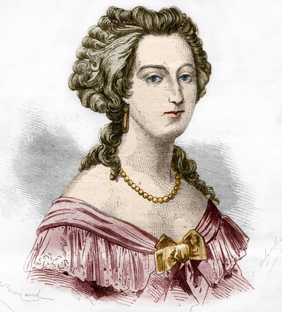 Porträt der Marquise von Boufflers Marie Francoise Catherine de Beauvau Craon (1711-1787). Gravur in „Die Geschichte der Prostitution und Ausschweifung bei allen Völkern der Welt von der Antike bis heute“ von Dr. Th. -F. Debray. 1879. von French School