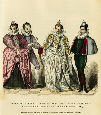 Porträts von 1581, von Louise de Vaudemont (1553-1601), Königin von Frankreich, Ehefrau von Heinrich III (1551-1589), des dritten Herzogs von Guise, Henri I, genannt der Balafré (1549-1588), von Marguerite von Lothringen (1564-1625), Tochter des Grafen von von French School