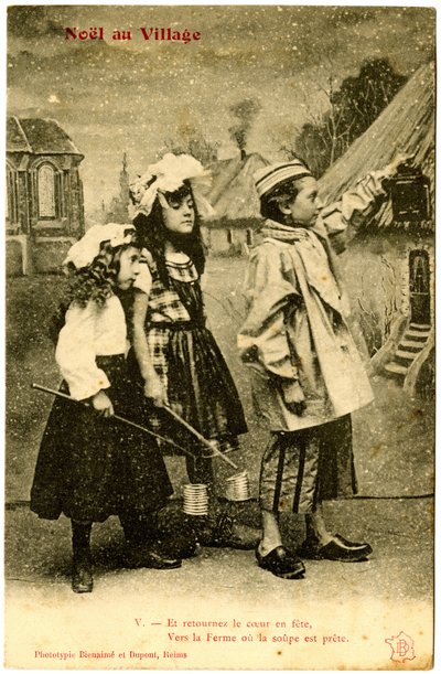 Postkarte: Weihnachten im Dorf von French School