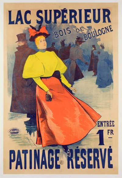 Plakat, das eine Eislaufbahn am Lac supérieur im Bois de Boulogne bewirbt von French School