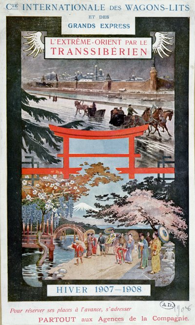 Plakat zur Werbung für die Transsibirische Eisenbahn, Winter 1907-8 von French School
