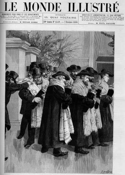 Prozession zur Einweihung des neuen israelischen Tempels in Versailles. Gravur in „Die illustrierte Welt“ 1886 von French School