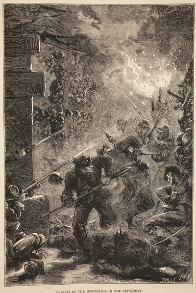 Verfolgung der Aufständischen in den Katakomben, Mai 1871, Illustration aus Cassells Geschichte des Krieges zwischen Frankreich und Deutschland, 1870-1871 von French School