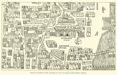 Viertel des Hotel de Ville unter Heinrich II, 1550, Faksimile des Plans von Olivier Truchet von French School