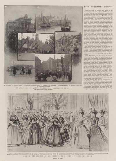 Königin Wilhelminas Thronbesteigung, das Fest in Scheveningen (Gravur) von French School