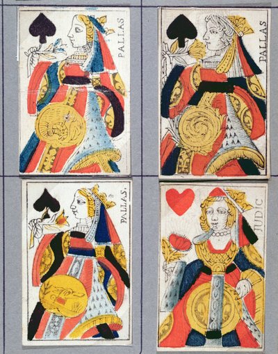 Pik-Dame und Herz-Dame Spielkarten, 17. - 18. Jahrhundert von French School