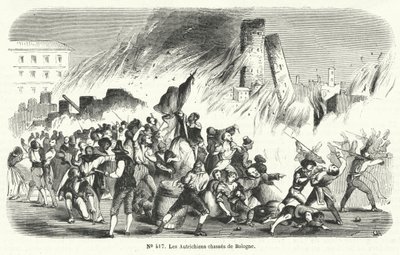 Rebellen vertreiben die Österreicher aus Bologna, Italien, 1848 von French School