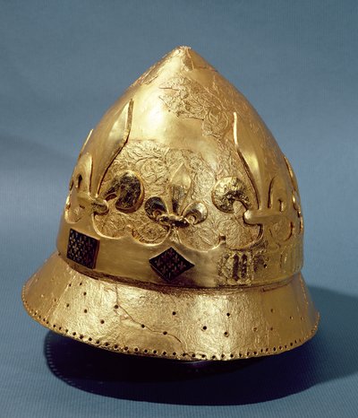 Rekonstruktion des vergoldeten Helms von Karl VI., gefunden bei den Ausgrabungen im Louvre 1986 von French School