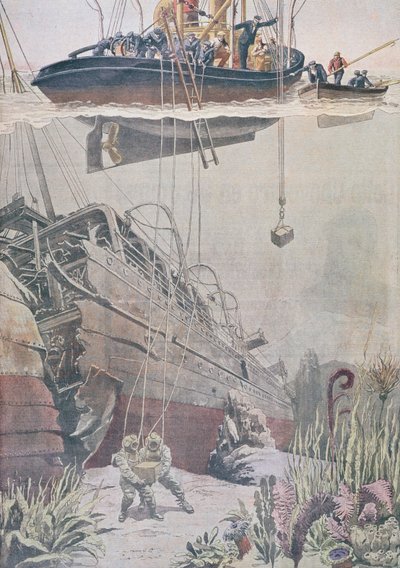 Bergung von Schätzen aus dem Wrack der Oceana, Illustration aus Le Petit Journal, 1912 von French School
