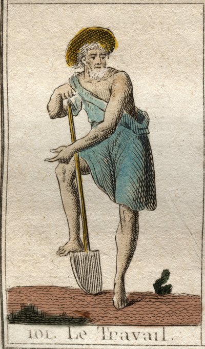 Darstellung der Arbeit, als Mann mit Werkzeugen. Aus „Mythologie der Jugend“ von Pierre Blanchard 1803. von French School