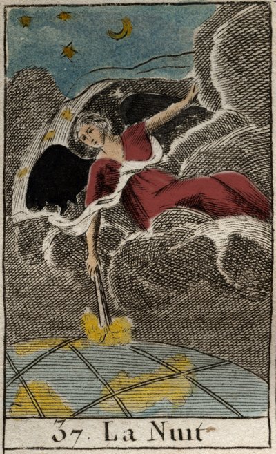 Darstellung der Nacht (Nyx), Göttin der Dunkelheit. Aus „Mythologie der Jugend“ von Pierre Blanchard 1803. von French School