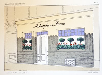 Restaurant, Platte 13, Illustration aus Devantures de Boutiques von Louis-Pierre Sezille, Paris, 1927 von French School