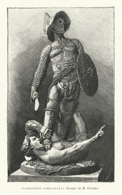 Römische Gladiatoren kämpfen (Gravur) von French School
