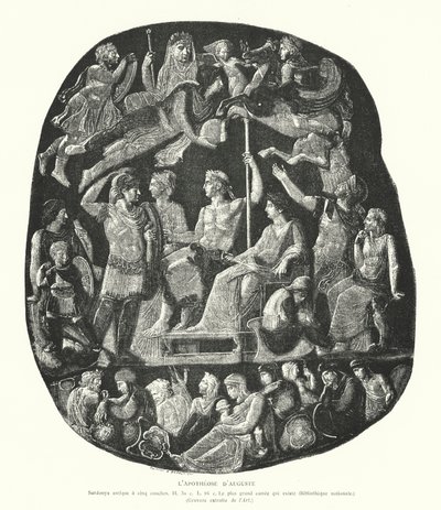 Römischer Onyx-Kamee, der die Apotheose des Kaisers Augustus darstellt (Gravur) von French School