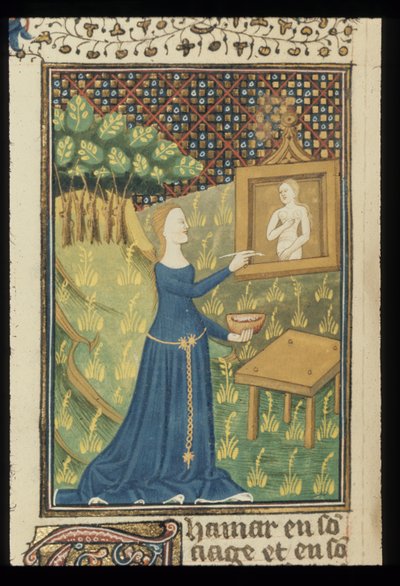 Seite aus De claris mulieribus in einer anonymen französischen Übersetzung (Le livre de femmes nobles et renommées) von Giovanni Boccaccio, ca. 1440 von French School