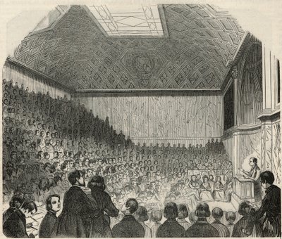 Salle des cours am College de France in Paris im 19. Jahrhundert - Gravur in „Tableau-de-Paris“ von Edmond Texier 1852 von French School