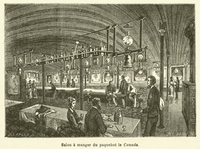 Speisesalon des Dampfschiffs Le Canada (Stich) von French School