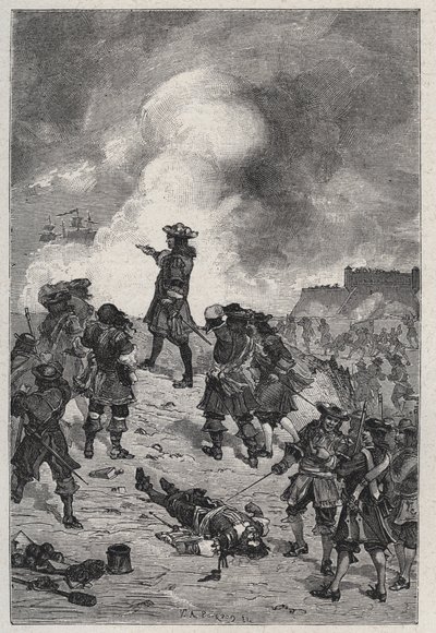 Sébastien Le Prestre Seigneur de Vauban (1633-1717), Marschall von Frankreich verteidigt Brest gegen einen Angriff der englischen Flotte im Jahr 1695 - Gravur in 