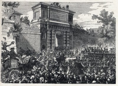 Zweite Koalition: die Schlacht von Hohenlinden (in der Nähe von München, Deutschland) am 12. Frimaire Jahr IX (3. Dezember 1800) zwischen den französischen Truppen von General Jean Victor Moreau und den österreichischen und bayerischen Truppen unter dem Ko von French School