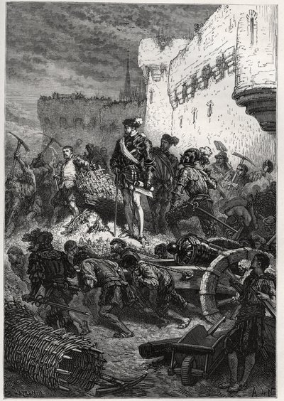 Belagerung von Metz (1552) - François de Guise und die Arbeiten an den Festungsmauern von Metz - Gravur aus „Die Geschichte Frankreichs erzählt meinen Enkeln“ - von François Guizot - 1872-1876 von French School