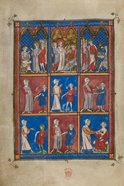 Sloane 1977,6v Verschiedene biblische und medizinische Szenen von French School