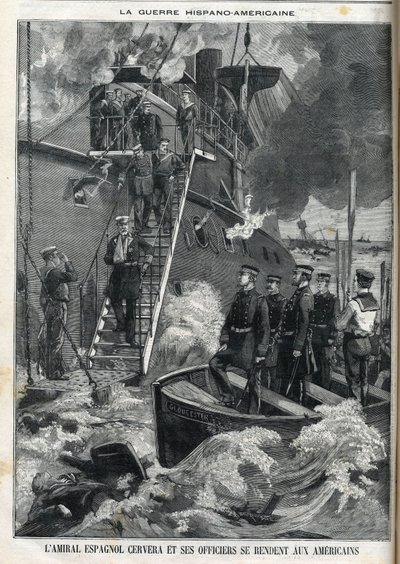 Spanischer Admiral Cervera und seine Offiziere ergaben sich den Amerikanern. Der Unabhängigkeitskrieg Kubas, das unter spanischer Herrschaft stand, brach 1895 aus, und die Kubaner baten die Amerikaner um Intervention. So begann und endete der Krieg zwische von French School