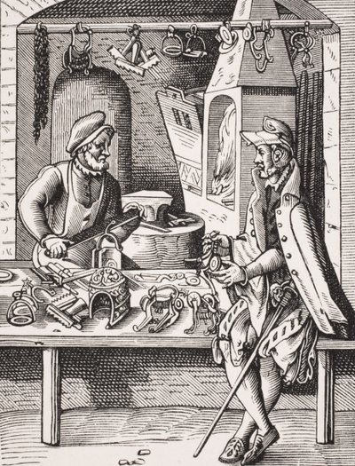 Spornmacher, Reproduktion eines Holzschnitts von Jost Amman aus 