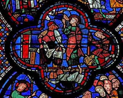 Das St. Johannes-Fenster: Er trinkt den vergifteten Kelch von French School