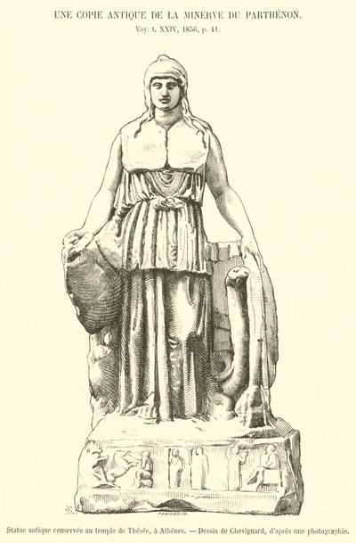 Antike Statue im Tempel des Theseus, Athen (Stich) von French School