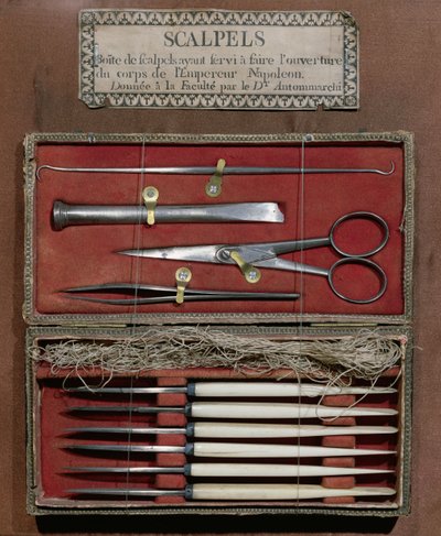 Chirurgische Instrumente, die von Doktor Antommarchi für die Obduktion von Kaiser Napoleon I (1769-1821) verwendet wurden von French School