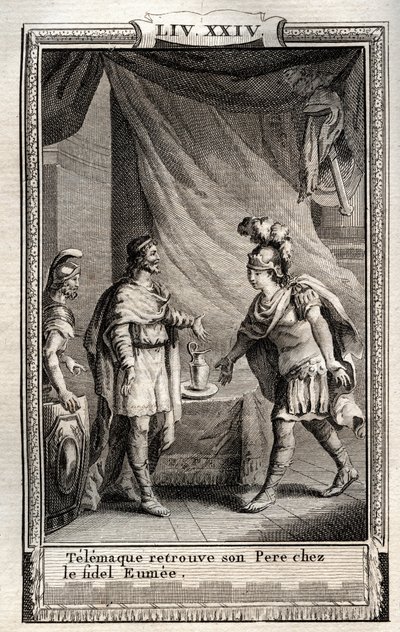 Telemachus findet Ulisse - Gravur von 1798 von Monnet in „Les Aventures de Telemaque, fils d