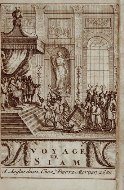 Thailändische Botschafter in Paris von Ludwig XIV. empfangen, Frontispiz zu Reise nach Siam von Guy Tachard, 1688 von French School