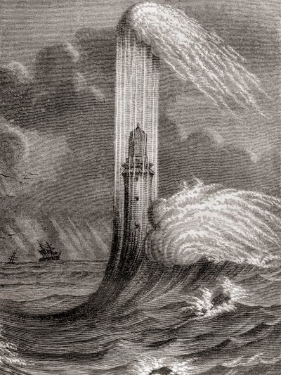 Der Eddystone-Leuchtturm aus dem 18. Jahrhundert, gebaut von John Rudyard, Eddystone Rocks, nahe Rame Head, England, aus 