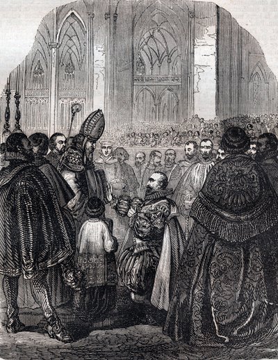 Die Abjuration von Heinrich IV., König von Frankreich in Saint Denis am 25. Juli von French School