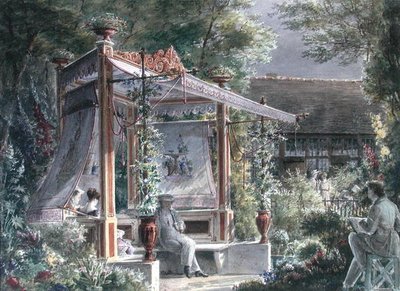 Der Architekt Jacques Ignace Hittorff (1792-1867) in seinem Garten in Paris von French School