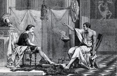 Die Erziehung Alexanders des Großen (356-323 v. Chr.) durch Aristoteles (384-322 v. Chr.) aus einem Buch von L. Figuier von French School