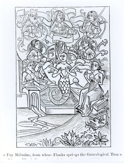 Die Fee Melusine, aus deren Flanken der genealogische Baum der Könige und Kaiser entspringt, Illustration aus Wissenschaft und Literatur im Mittelalter und der Renaissance, geschrieben und graviert von Paul Lacroix von French School