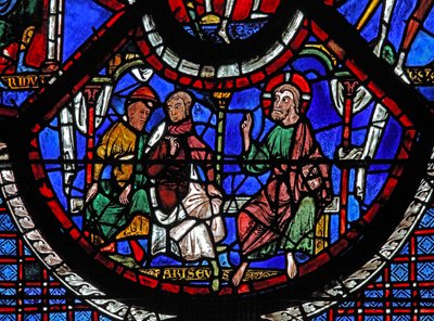 Das Fenster des barmherzigen Samariters: Christus erzählt das Gleichnis vom barmherzigen Samariter von French School