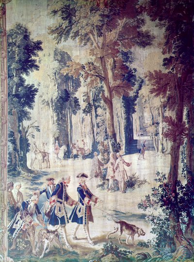 Die Jagd von Ludwig XV., Wandteppich, Mitte des 18. Jahrhunderts von French School